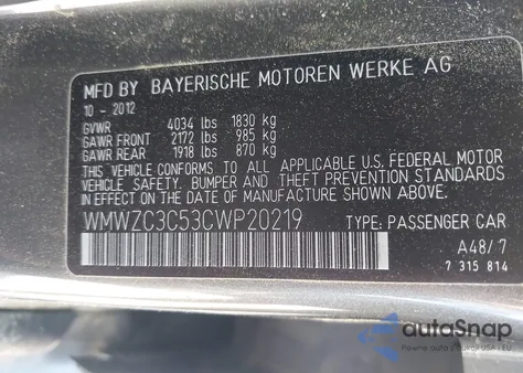 2012 Mini Cooper from USA, damaged, VIN WMWZC3C53CWP20219